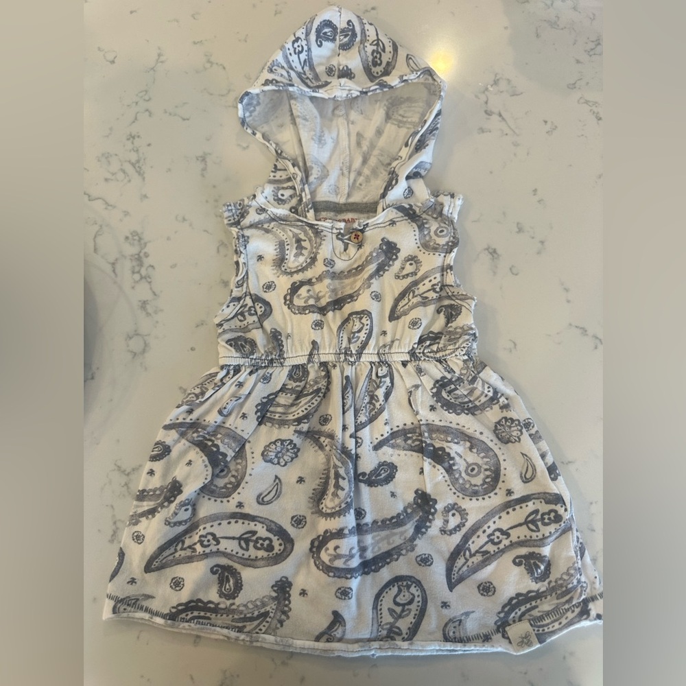 Burt's Bees Baby White and Gray Paisley Hooded Dress